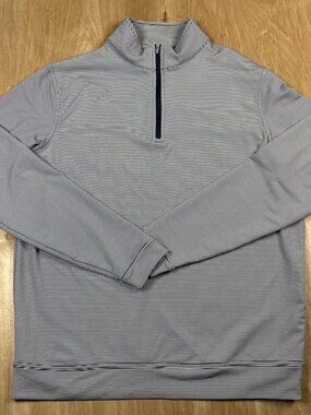 Peter Millar Mens Black & White Striped 1/4 Zip Long Sleeve Pullover Size Medium